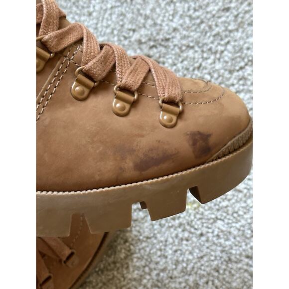 Revolve Schutz Xayane Lace Up Heeled Leather Combat Lug Boots Sz 9.5 Hazel Tan - Picture 12 of 12